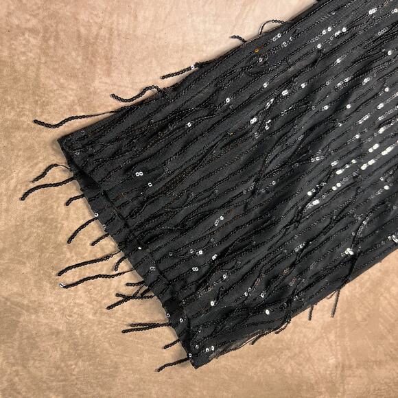 Black Sequin Fringe Sparkle Pants Straight Leg Mesh Party Disco Formal Western - Picture 7 of 8